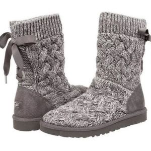 UGG Isle Knit Sweater Boots Ribbon Bow